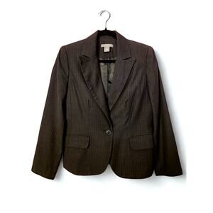 Ann Taylor Petite Pinstripe Blazer Women’s Size 6P Black One Button Jacket